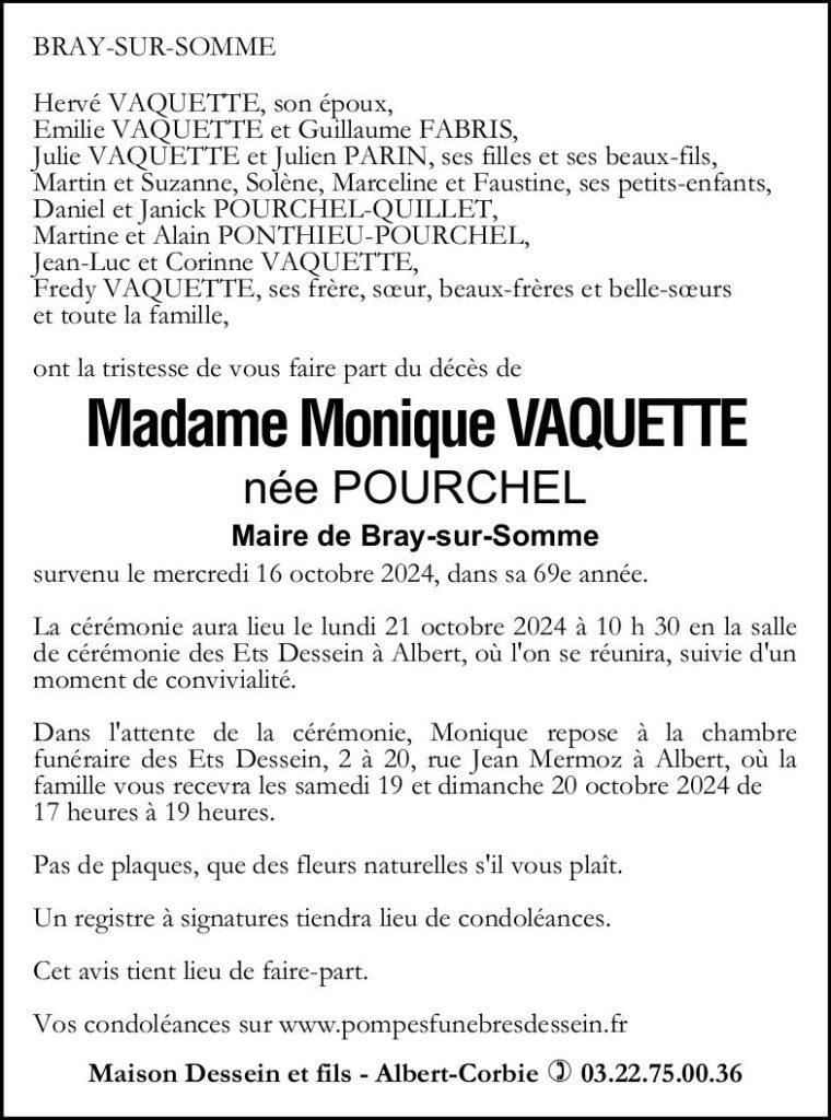 Avis de décès Monique VAQUETTE