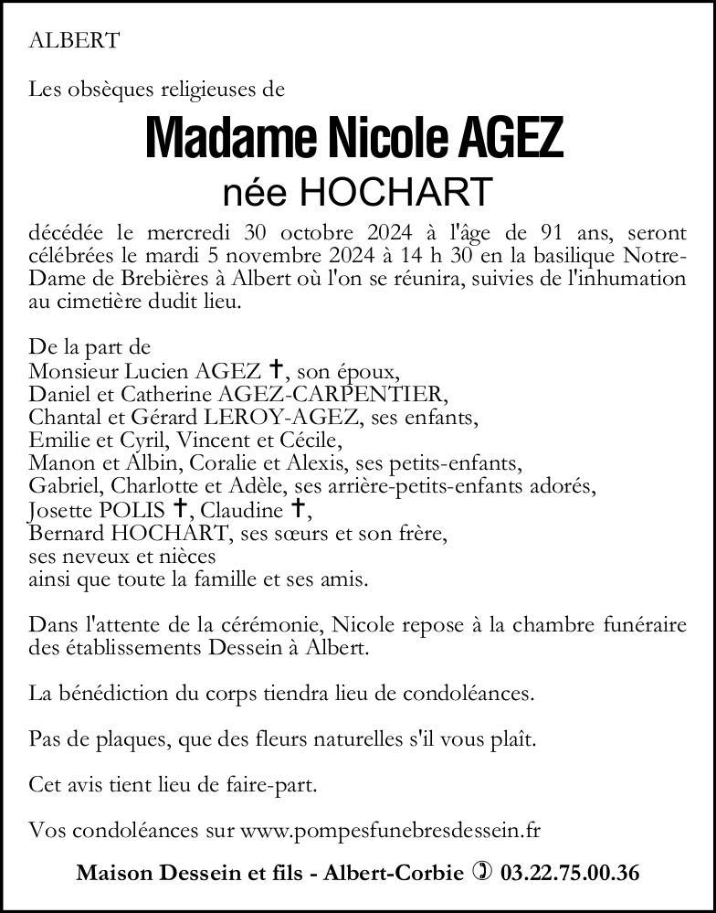 Avis de décès Nicole AGEZ