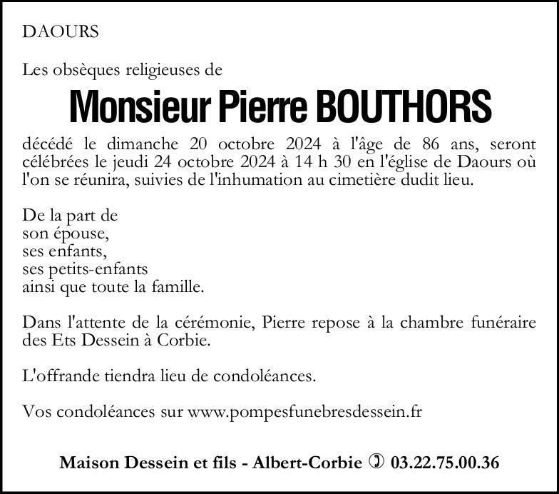 Avis de décès Pierre BOUTHORS