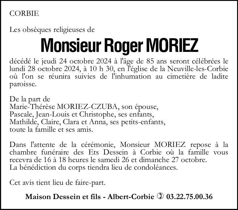 Avis de décès Roger MORIEZ