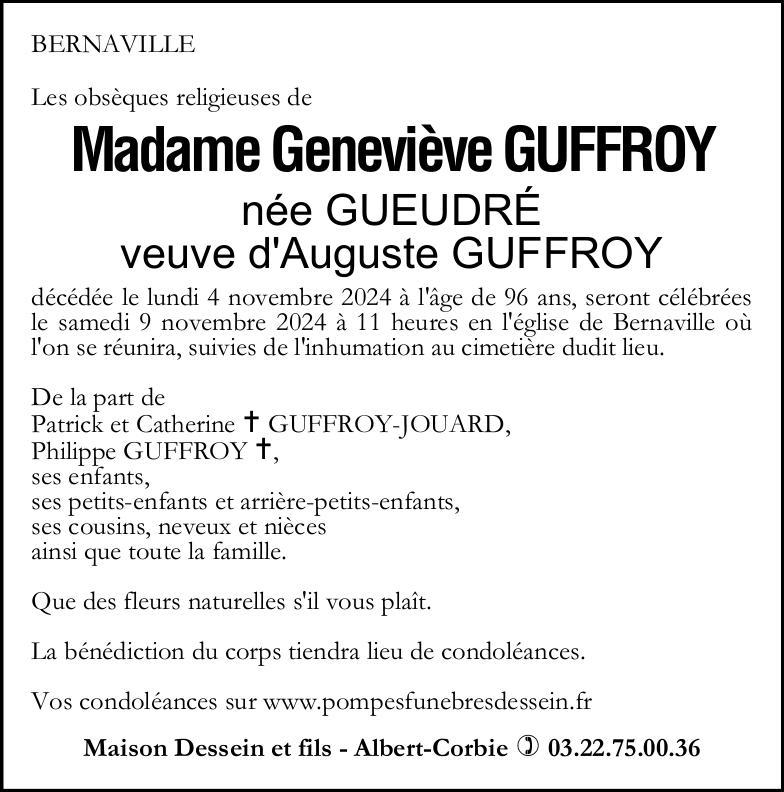 Avis de décès Geneviève GUFFROY