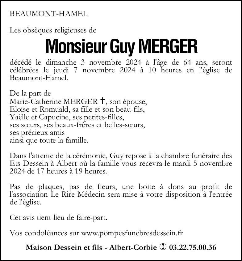 Avis de décès Guy MERGER