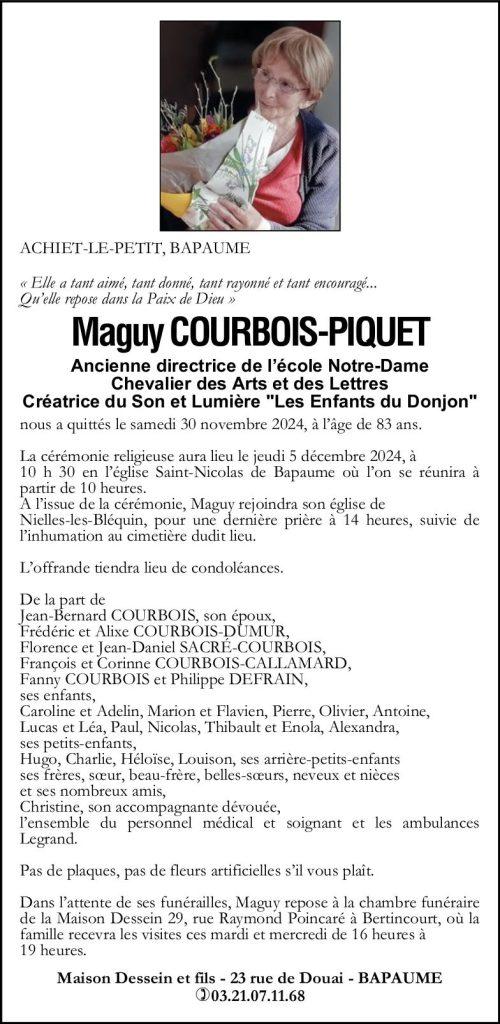 Avis de décès - Madame Maguy COURBOIS née PIQUET