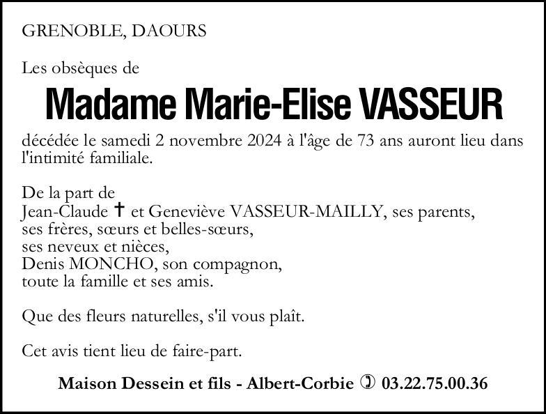 Avis de décès Marie-Elise VASSEUR