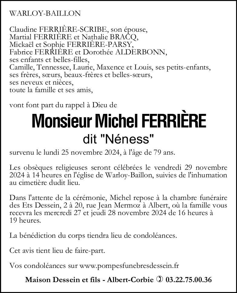 Avis de décès de Monsieur Michel FERRIÈRE