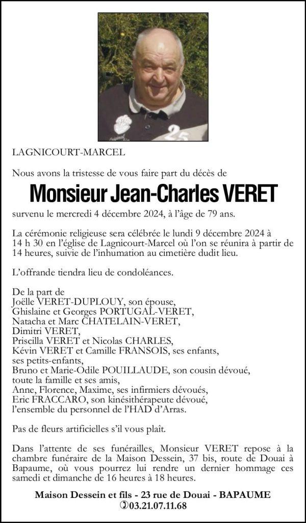 Avis de décès - Monsieur Jean-Charles VERET