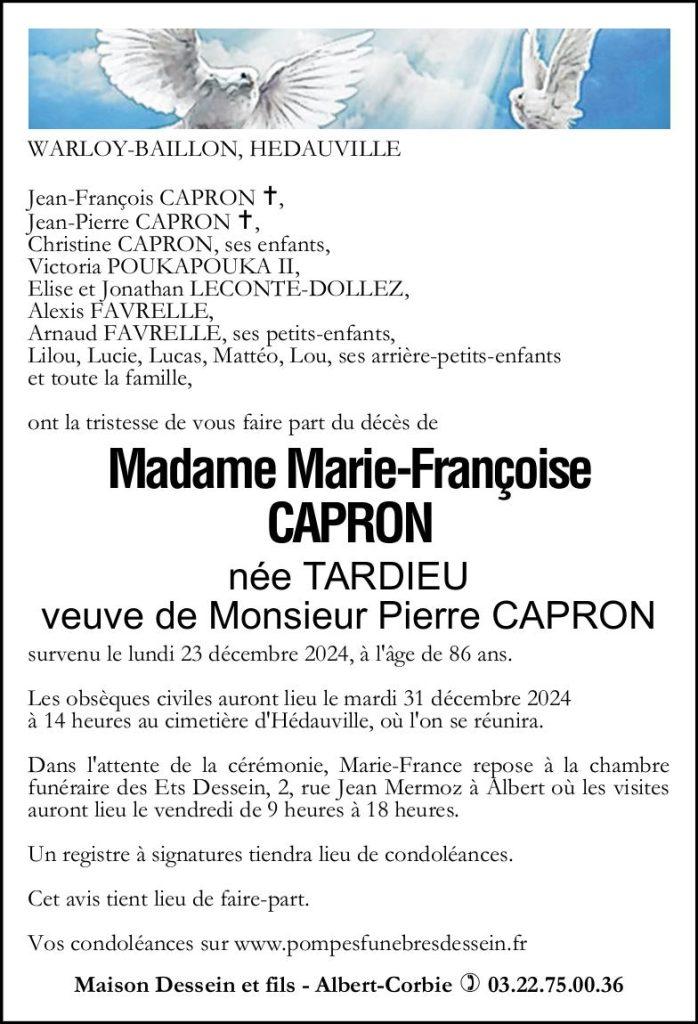 Avis de décès de Madame Marie-Françoise CAPRON née TARDIEU