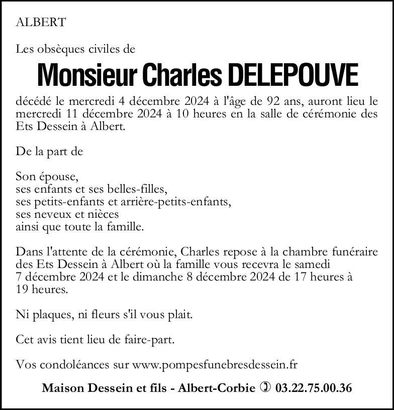 Avis de décès de Monsieur Charles DELEPOUVE