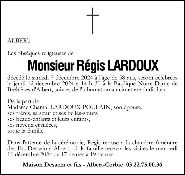 Avis de décès de Monsieur Régis LARDOUX